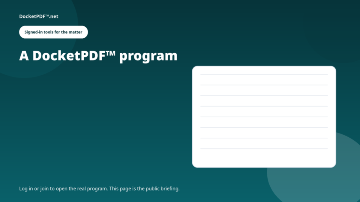 Discovery Organizer on DocketPDF.net — public briefing, not the signed-in program